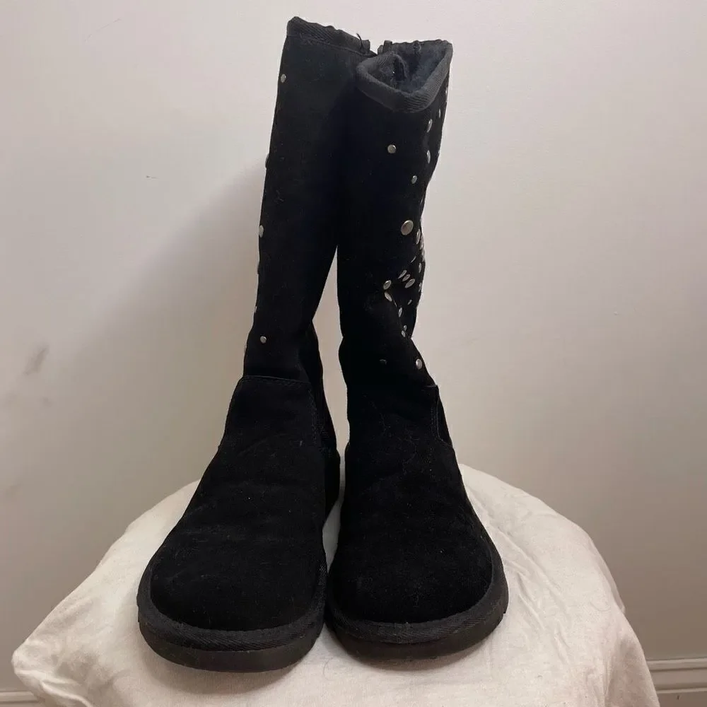 UGG Classic Rock Star Stud Tall Leather Sheepskin Shearling Winter Boots Black 7